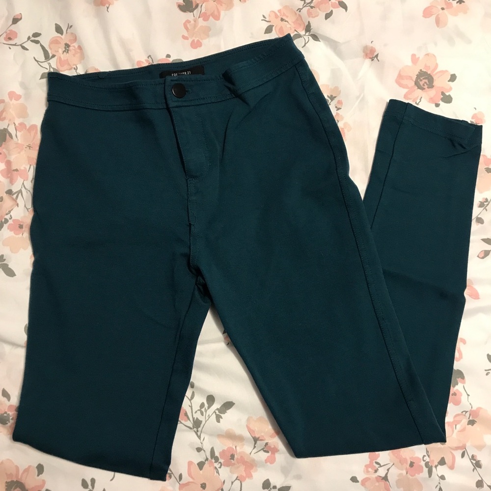 F21 High-Waisted Teal Jeggings